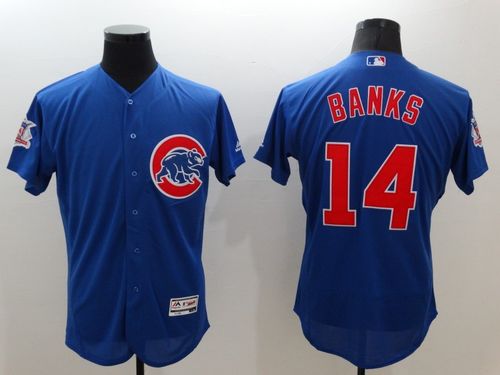 Cubs #14 Ernie Banks Blue Flexbase Authentic Collection Stitched MLB Jersey - Click Image to Close